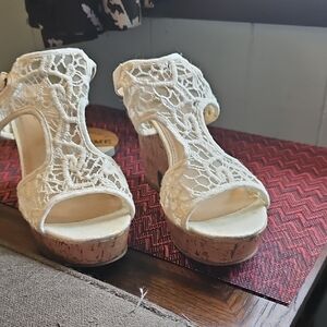 Elegant Cream Lace Wedge Sandals